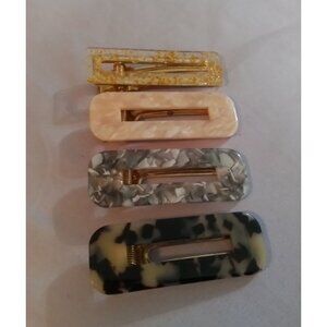 Rectangle Acrylic Hair Clips Barrettes Set Of 4 Gold Pink Marble Leopard Print